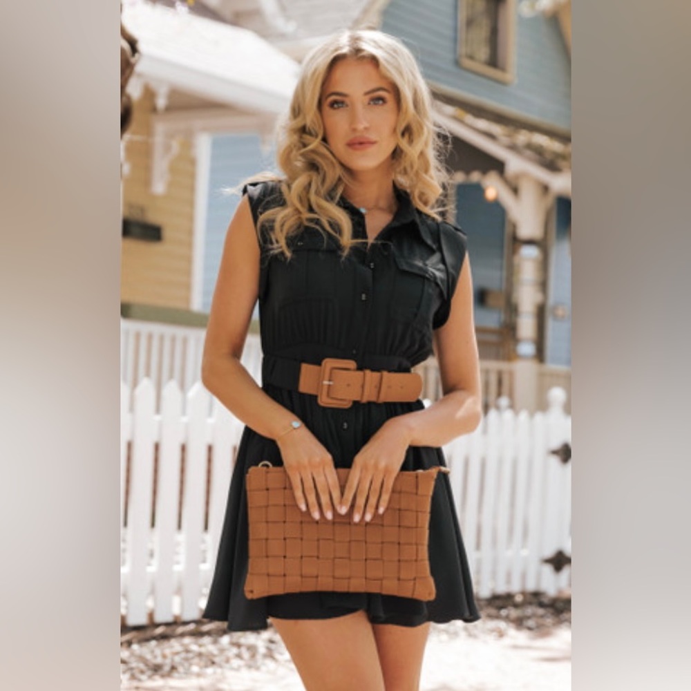 Black Sleeveless Belted Mini Dress